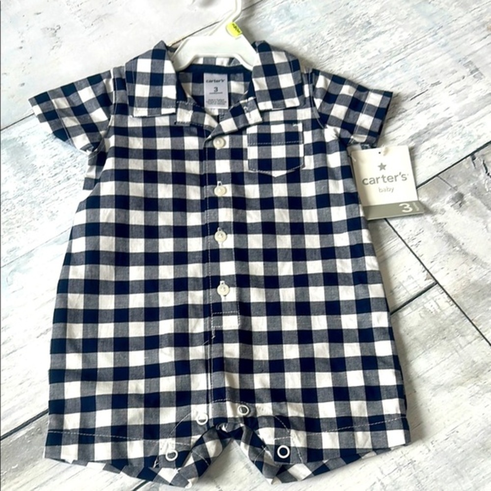 NWT Carter's Navy and White Checkered BOYS ONE PIECE SIZE 3month